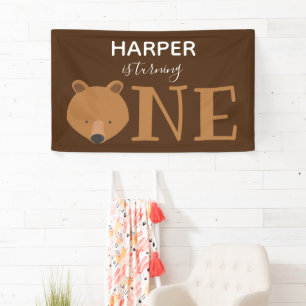 Bear Turning One Animal First Birthday Banner