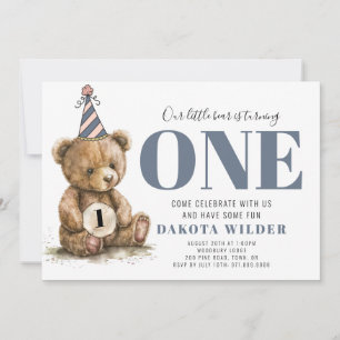 Bear Turning One Birthday  Invitation