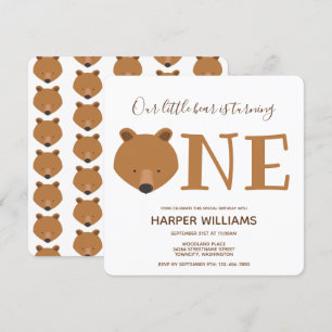 Bear Turning One Cute Animal 1st Birthday Invitation