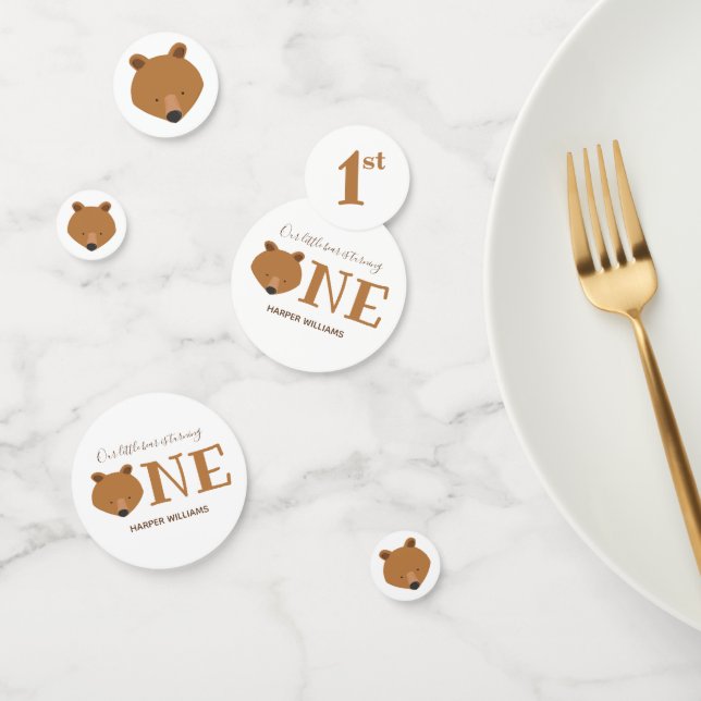 Bear Turning One Cute Animal First Birthday Confetti (Group)