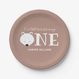 Bear Turning One Cute Animal First Birthday Paper Plate