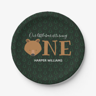 Bear Turning One Pine Animal First Birthday Paper Plate