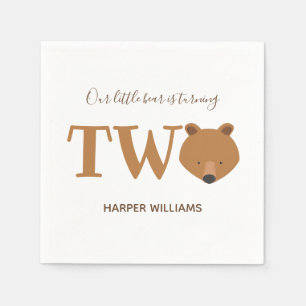 Bear Turning Two Cute Animal Toddler 2nd Birthday Napkin