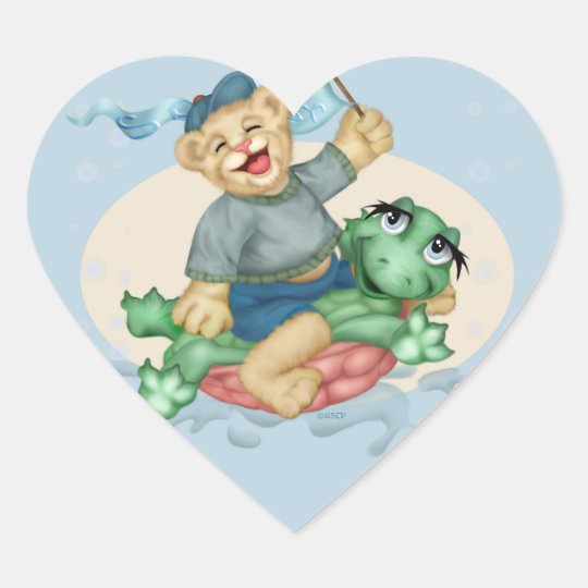 BEAR TURTLE AutoCollant ROUND Heart Stickers