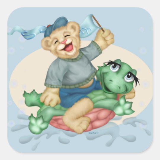 BEAR TURTLE AutoCollant SQUARE Stickers 3 inch