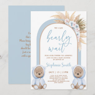 Bear Twin Boys Baby Shower Invitation