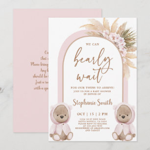 Bear Twin Girls Baby Shower Invitation