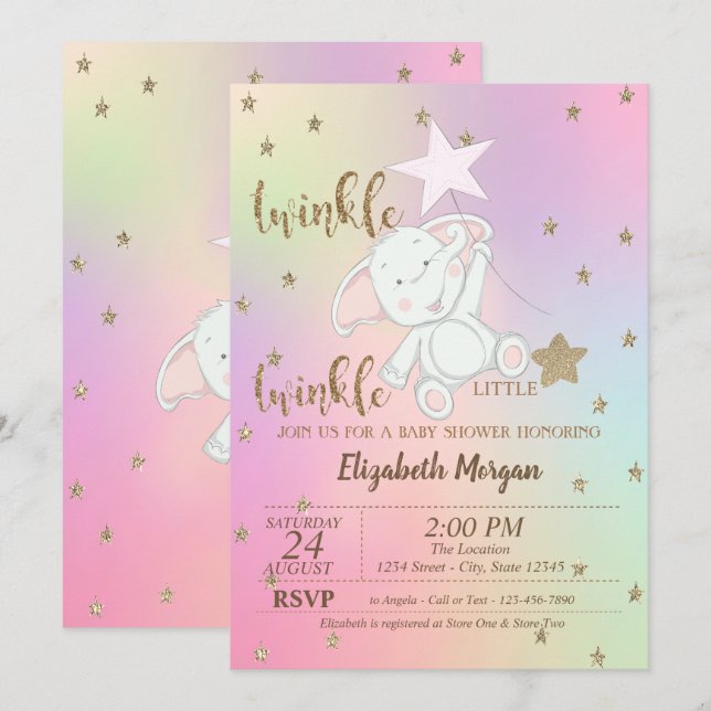 Bear,Twinkle Little Star Holographic Baby Shower Invitation (Front/Back)
