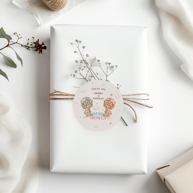 Bear Twins Boy Girl Shower Pink Blue Thank You Classic Round Sticker (Creator Uploaded)