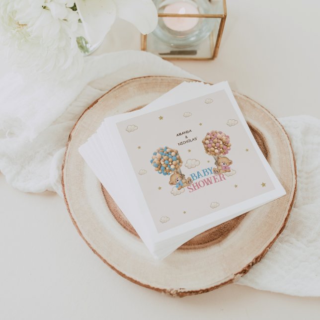 Bear Twins Shower Pink Blue Boy Girl Napkin (Creator Uploaded)
