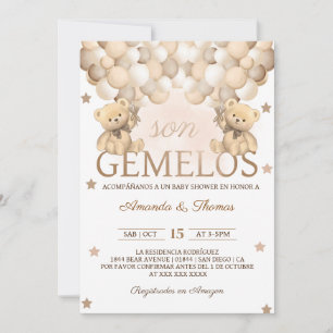 Bear Twins Spanish Gemelos Baby Shower Invitation