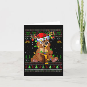 Bear Ugly Sweater Xmas Lights Santa Hat Bear Chris Card