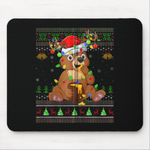 Bear Ugly Sweater Xmas Lights Santa Hat Bear Chris Mouse Mat