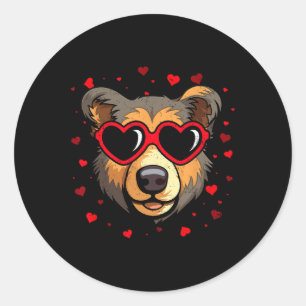 Bear Valentine Sungles Heart Cute Lovers Classic Round Sticker