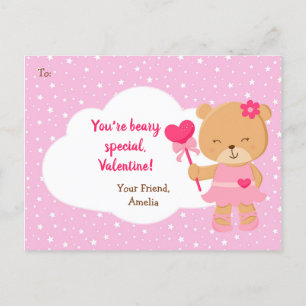 Bear Valentines Day Card Kids (Pink for Girls)