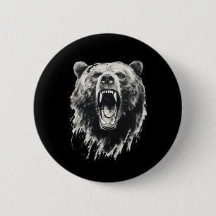 Bear Vintage Angry Grizzly Bear Hiking Camping Cam 6 Cm Round Badge