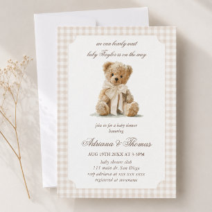 Bear Vintage Gingham Baby Shower Invitation
