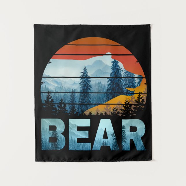 BEAR VINTAGE NATURE WILD FOREST SUNSET TAPESTRY (Front)