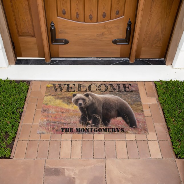 Bear Walking In Fall Coloured Grass Photo Custom Doormat (Outdoor)