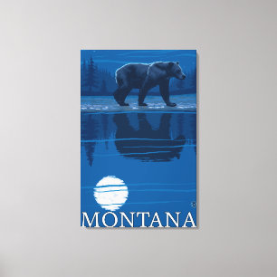 Bear Walking in Moonlight Vintage Travel Canvas Print