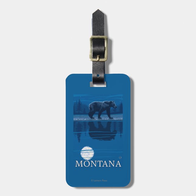 Bear Walking in Moonlight Vintage Travel Luggage Tag (Front Vertical)