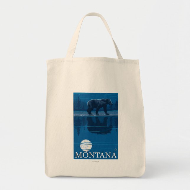 Bear Walking in Moonlight Vintage Travel Tote Bag (Front)