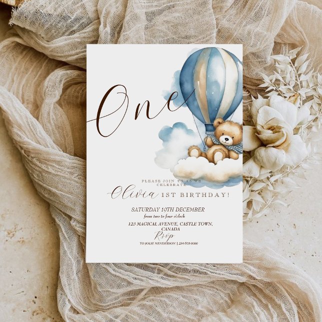  Bear Watercolor First Birthday Gender Neutral Invitation (Creator Uploaded)