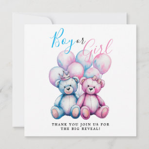 Bear Watercolor Gender Reveal Party Boy or Girl Thank You Card