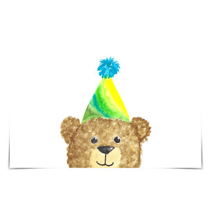Bear Wearing Cute Birthday Hat Watercolour Card