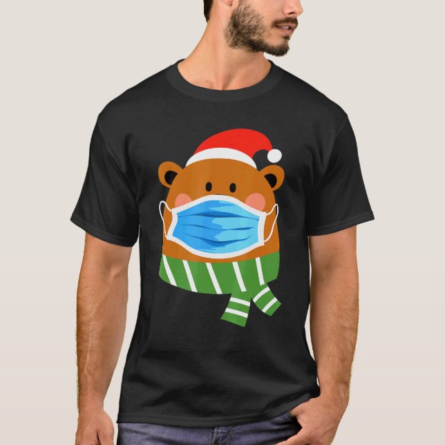 Bear Wearing Face Mask Pyjamas Quarantine Christma T-Shirt (Front)