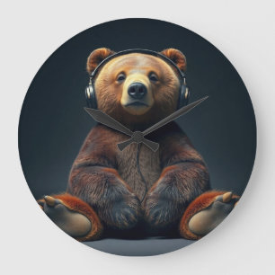 Bear Wearing Headphones Large Clock