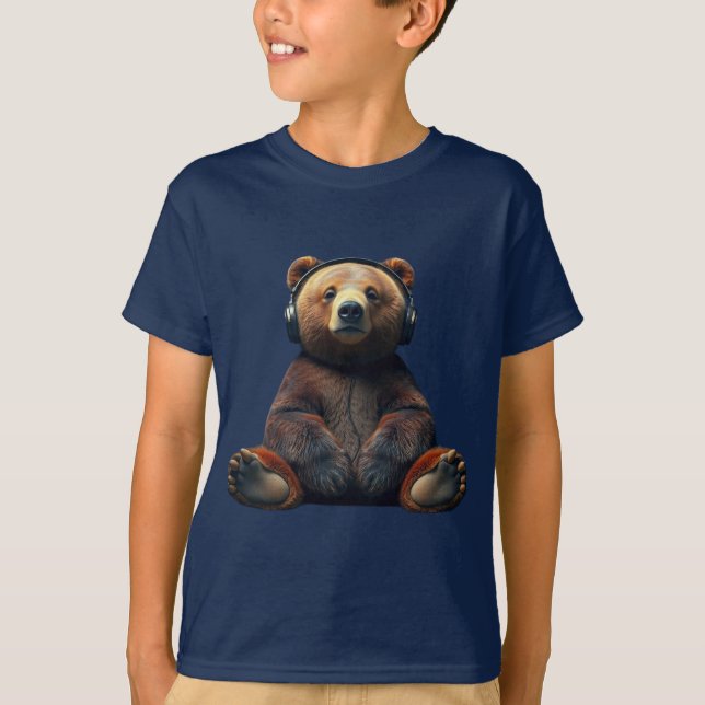 Bear Wearing Headphones T-Shirt (Front)