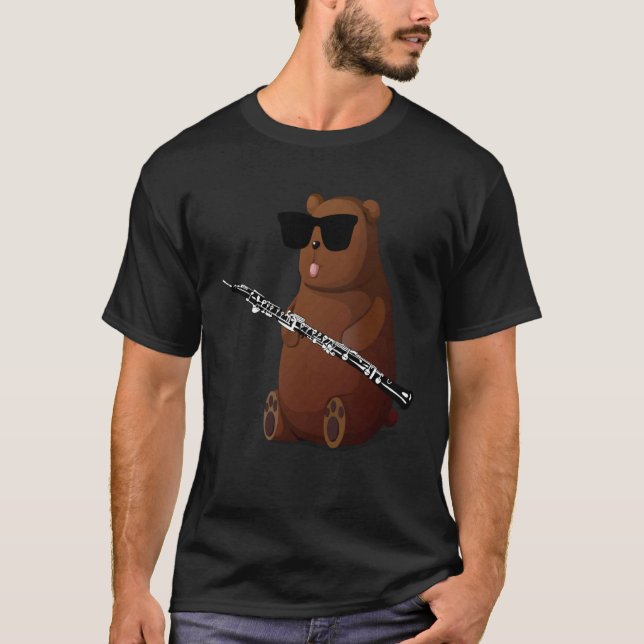 Bear Wearing Sunglasses Playing Oboe T-Shirt (Front)