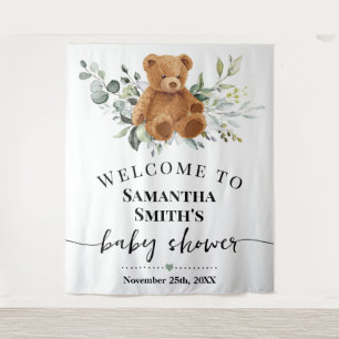 Bear Welcome Baby Shower Eucalyptus Greenery Tapestry