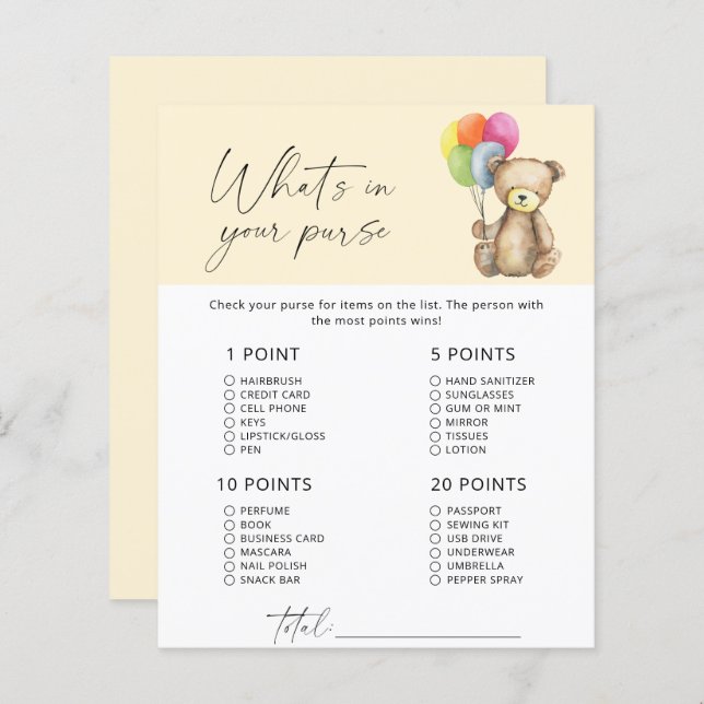 Bear - What's in your purse game (Front/Back)