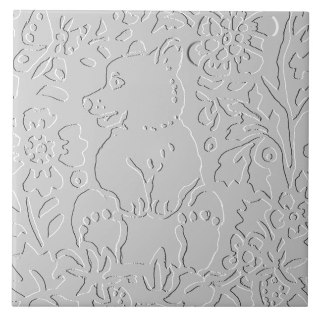 Bear White Grey Black Embossed  Woodland Animal Tile (Front)