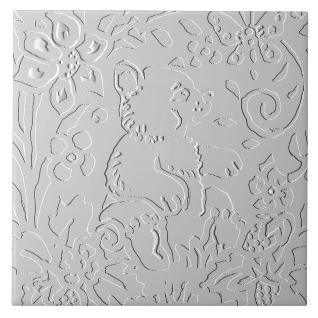 Bear White Grey Black Embossed  Woodland Animal Tile (Front)