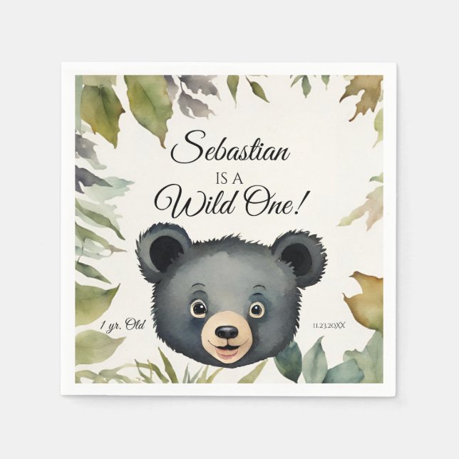 Bear Wild One Woodland Animal Birthday Party Napkin (Front)