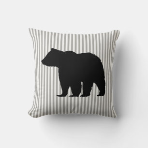 Bear Wilderness Grey and White Stripe Throw Pillow