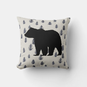 Bear Wilderness Pine Tree Cabin Throw Pillow