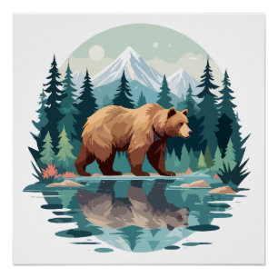Bear Wildlife Animal Nature Outdoors Watercolor  Poster