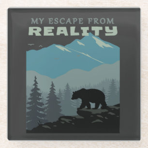 Bear Wildlife Mountains Escape From Reality TShirt Glass Coaster