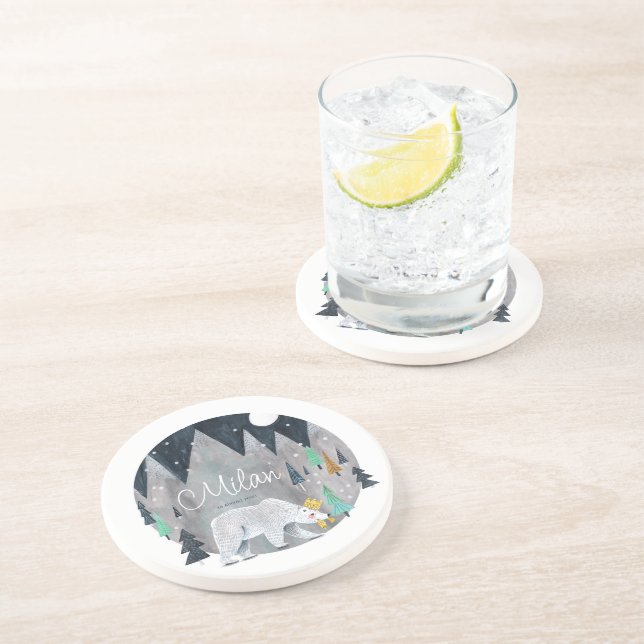 Bear winter mountains moon coaster (Side)