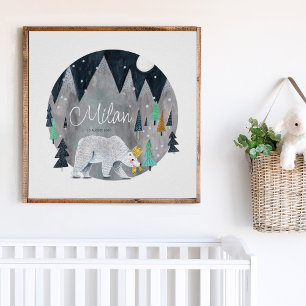 Bear winter mountains moon  poster