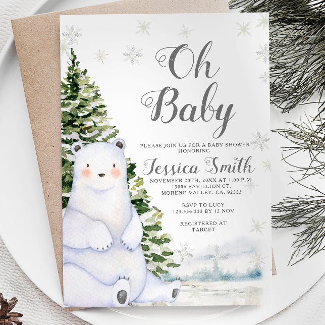 Bear Winter Snowflakes Christmas Baby Shower Invitation (Creator Uploaded)