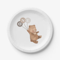 Bear with 3 Brown Balloons - 1st Birthday