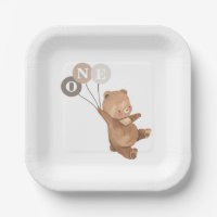 Bear with 3 Brown Balloons - 1st Birthday