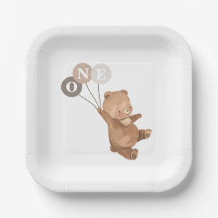 Bear with 3 Brown Balloons - 1st Birthday Paper Plate