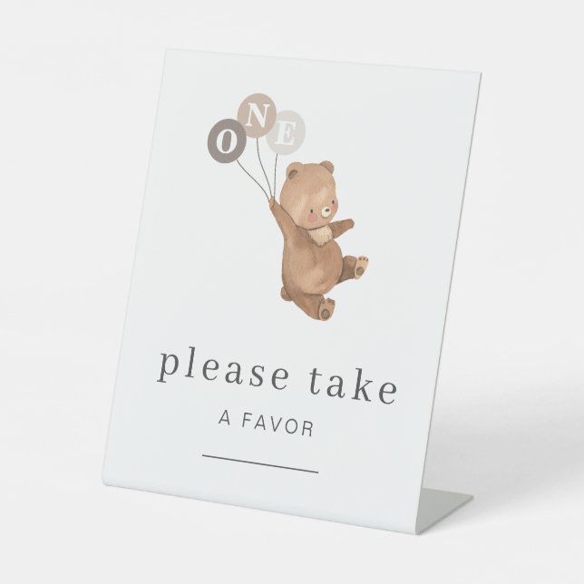 Bear with 3 Brown Balloons Favour Sign (Front)