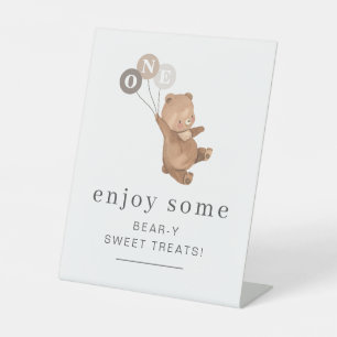 Bear with 3 Brown Balloons Pedestal Sign